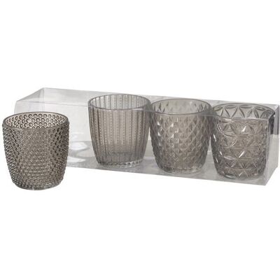 Boltze 2002930 Ensemble de 4 Porte-bougies en Verre Gris Décoratif Boltze 2002930 Ensemble de 4 Porte-bougies en Verre Gris Décoratif