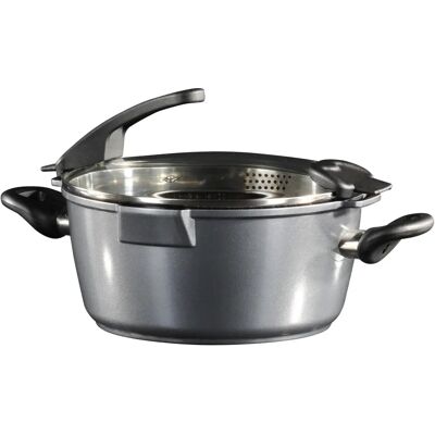 Cocotte STONELINE FUTURE en aluminium moulé 24cm avec couvercle en verre - Convient à l'induction - Publicité Cocotte STONELINE FUTURE en aluminium moulé 24cm avec couvercle en verre - Convient à l'induction - Publicité