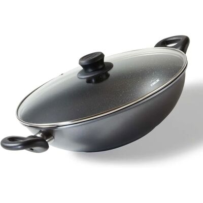 Wok en aluminium moulé STONELINE 28cm - Antiadhésif, Couvercle en verre, Induction - Publicité Wok en aluminium moulé STONELINE 28cm - Antiadhésif, Couvercle en verre, Induction - Publicité