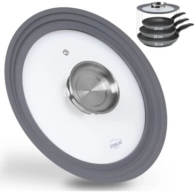 STONELINE Universalglasdeckel - Passt auf 24/26/28 cm Kochgeschirr - 3 Größen STONELINE Universalglasdeckel - Passt auf 24/26/28 cm Kochgeschirr - 3 Größen
