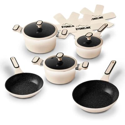 Stoneline Creme Kochgeschirr-Set 11-teilig mit Deckeln - Kochtopfset Stoneline Creme Kochgeschirr-Set 11-teilig mit Deckeln - Kochtopfset