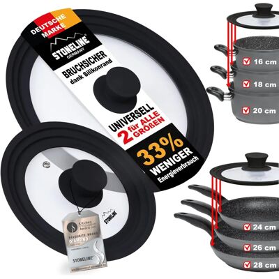 STONELINE - Glasdeckel-Set - 16/18/20 cm - 24/26/28 cm STONELINE - Glasdeckel-Set - 16/18/20 cm - 24/26/28 cm