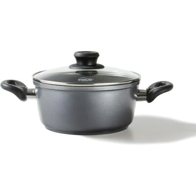 STONELINE Casserole en aluminium moulé 20cm avec couvercle en verre - Compatible induction - Publicité STONELINE Casserole en aluminium moulé 20cm avec couvercle en verre - Compatible induction - Publicité