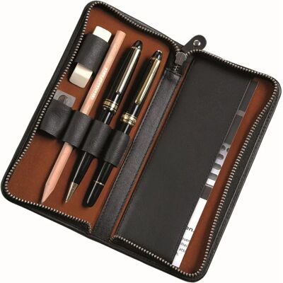 Étui en Cuir Alassio - 3 Stylos, Fermeture éclair Étui en Cuir Alassio - 3 Stylos, Fermeture éclair