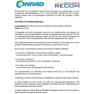 RECOM Netzteil - 12V 0,5A 6W RECOM Netzteil - 12V 0,5A 6W