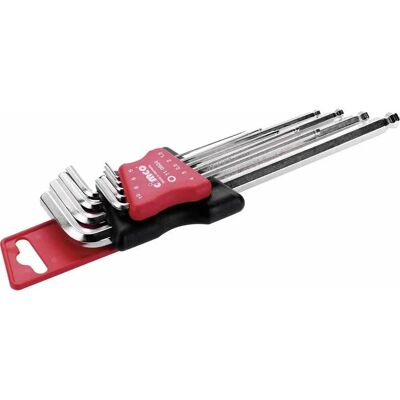 Cimco Sechskant-Stiftschlüssel-Set - 9 Stück, S2 Stahl, Lange Kugelkopf, ChromFinish Cimco Sechskant-Stiftschlüssel-Set - 9 Stück, S2 Stahl, Lange Kugelkopf, ChromFinish