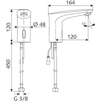 Schell Marke Modus E Elektronische Waschtischarmatur - Infrarot, Batterie, Chrom Schell Marke Modus E Elektronische Waschtischarmatur - Infrarot, Batterie, Chrom