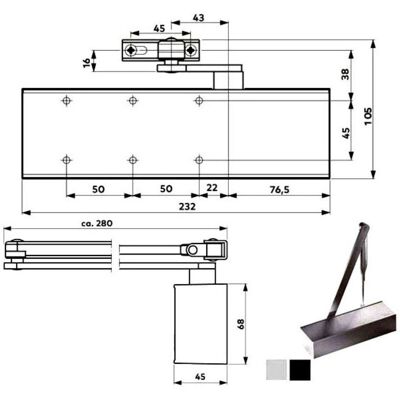 DORMA Ts72Sca Cierre de puerta aerodinámico - Acero, Ajustable EN 2/4, 110cm DORMA Ts72Sca Cierre de puerta aerodinámico - Acero, Ajustable EN 2/4, 110cm