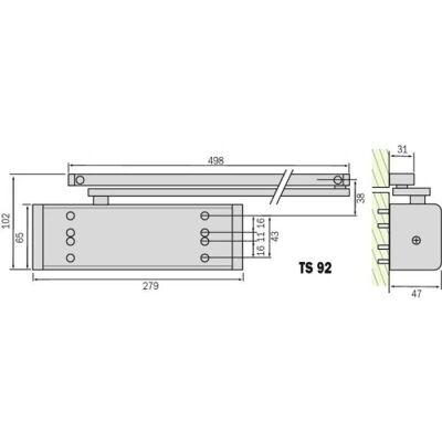 Cerradura de puerta Dorma TS92 - Fuerza ajustable 2-4 - Negro - 1100mm Cerradura de puerta Dorma TS92 - Fuerza ajustable 2-4 - Negro - 1100mm
