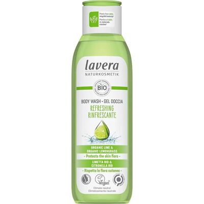 Gel douche rafraîchissant au citron vert et citronnelle de lavera - Publicité Gel douche rafraîchissant au citron vert et citronnelle de lavera - Publicité