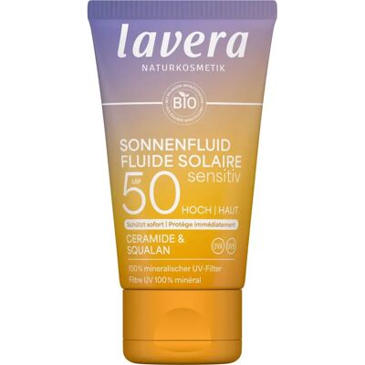Lavera - Sensitive SPF 50 - Visage - Fluide solaire - Publicité Lavera - Sensitive SPF 50 - Visage - Fluide solaire - Publicité