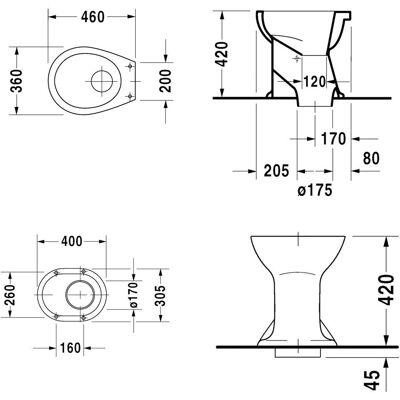 Duravit Modello 0180010000 WC a parete senza bordo - Toilette Duravit Modello 0180010000 WC a parete senza bordo - Toilette