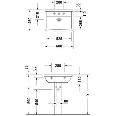 Lavoar Duravit Starck 3 - 600x450mm, Alb, 1 Orificiu pentru Robinet Lavoar Duravit Starck 3 - 600x450mm, Alb, 1 Orificiu pentru Robinet