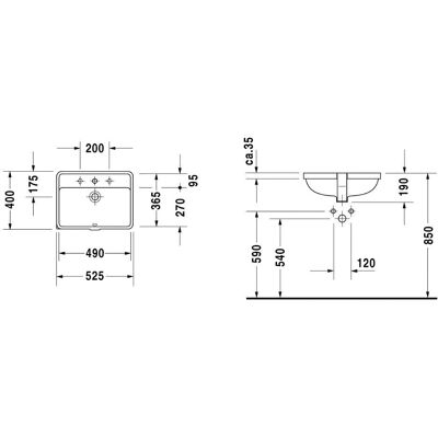 Duravit Starck 3 Indbygget vask - 525x400mm, Hvid, Keramik Duravit Starck 3 Indbygget vask - 525x400mm, Hvid, Keramik