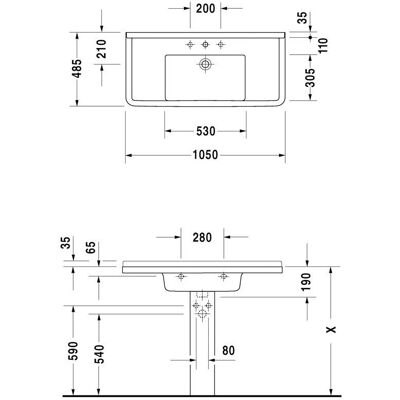 Duravit Starck 3 Wandwaschtisch mit Überlauf - Weiß 1050x485mm Duravit Starck 3 Wandwaschtisch mit Überlauf - Weiß 1050x485mm