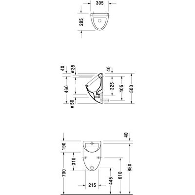 Urinal Duravit Fizz - Intrare spate, montat pe perete, alb - Urinal Urinal Duravit Fizz - Intrare spate, montat pe perete, alb - Urinal