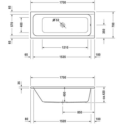 Duravit D-Code Rektangulær Badekar - Midtafløb - 110L - Hvid Duravit D-Code Rektangulær Badekar - Midtafløb - 110L - Hvid