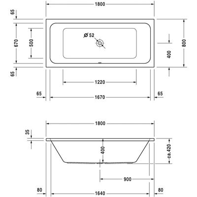 Duravit D-Code Rechteckbadewanne - 180x80 cm, Weiß, Einbau Duravit D-Code Rechteckbadewanne - 180x80 cm, Weiß, Einbau