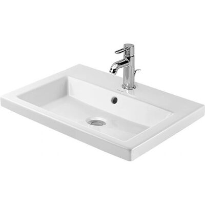Duravit 0347600000 - Weißer rechteckiger Keramikwaschtisch mit Überlauf - Top-Montage Duravit 0347600000 - Weißer rechteckiger Keramikwaschtisch mit Überlauf - Top-Montage