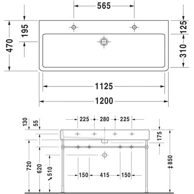 Chiuvetă Duravit Vero de Montare pe Perete - 1200mm Alb cu 2 Găuri pentru Robinet Chiuvetă Duravit Vero de Montare pe Perete - 1200mm Alb cu 2 Găuri pentru Robinet