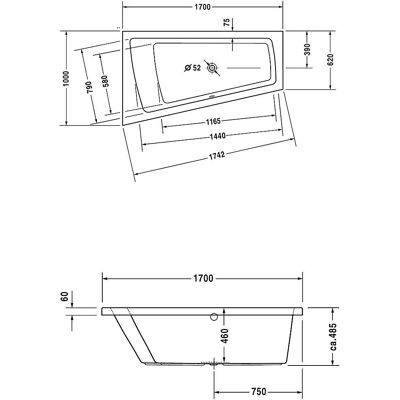 Duravit Model 700212 - Cadă de acirlic sanitar albă Duravit Model 700212 - Cadă de acirlic sanitar albă