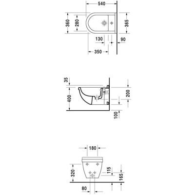 Duravit Starck 3 Wand Bidet - Bidet, Weiß, 540mm, 1 Hahnloch, Wandmontage Duravit Starck 3 Wand Bidet - Bidet, Weiß, 540mm, 1 Hahnloch, Wandmontage