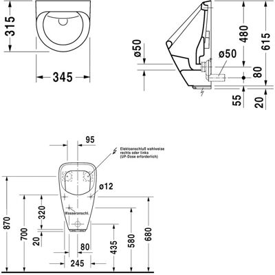 Duravit Utronic Elektronisches Urinal - 345x315mm, Wandmontage, Weiß Hochglanz Duravit Utronic Elektronisches Urinal - 345x315mm, Wandmontage, Weiß Hochglanz