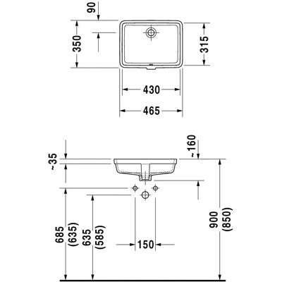 Lavoar încastrat Duravit Vero - Fără orificiu pentru robinet, cu preaplin - 465x315mm Lavoar încastrat Duravit Vero - Fără orificiu pentru robinet, cu preaplin - 465x315mm