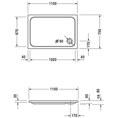 Vasca de duș dreptunghiulară D-Code Duravit - Antiderapant, 1100x750 mm Vasca de duș dreptunghiulară D-Code Duravit - Antiderapant, 1100x750 mm