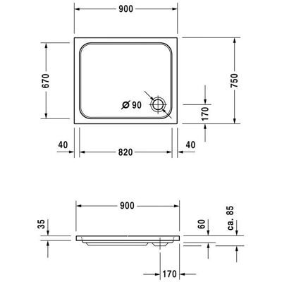 Duravit D-Code Cada de duș dreptunghiulară - Antiderapant, 900x750mm Duravit D-Code Cada de duș dreptunghiulară - Antiderapant, 900x750mm
