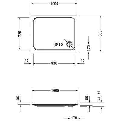 Duravit D-Code Duschkar - Rektangulær akryl 1000x800mm Duravit D-Code Duschkar - Rektangulær akryl 1000x800mm