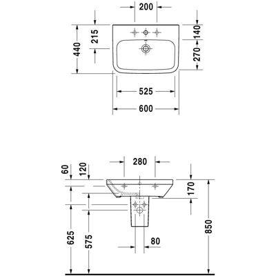 Chiuvetă Duravit DuraStyle - Montaj pe perete, 1 gaură, Alb, 600mm Chiuvetă Duravit DuraStyle - Montaj pe perete, 1 gaură, Alb, 600mm