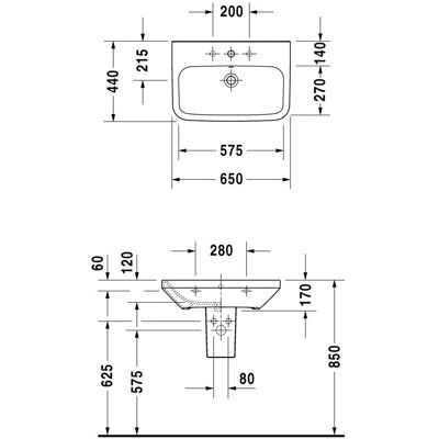 Duravit DuraStyle Waschbecken - Wandmontage, 1 Loch, Weiß, 650mm Duravit DuraStyle Waschbecken - Wandmontage, 1 Loch, Weiß, 650mm