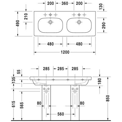Duravit D-Code Dublu lavoar - 1200mm - Alb Duravit D-Code Dublu lavoar - 1200mm - Alb