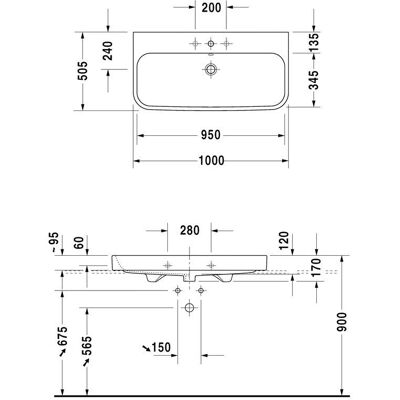 Duravit Happy D.2 Chiuveta 100cm Alb - Chiuvetă ceramică ovală Duravit Happy D.2 Chiuveta 100cm Alb - Chiuvetă ceramică ovală