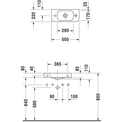Lavabo Duravit Happy D.2 - Montaggio a parete, 1 foro per miscelatore, bianco lucido Lavabo Duravit Happy D.2 - Montaggio a parete, 1 foro per miscelatore, bianco lucido
