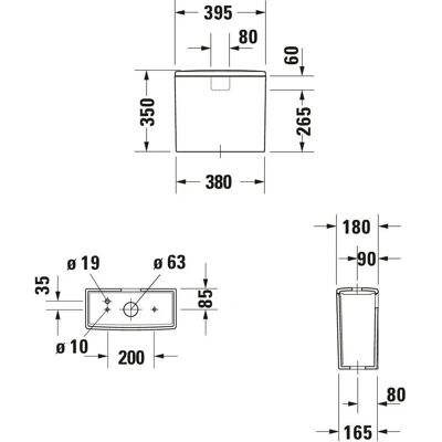 Duravit Starck Spülkasten - Dual Flush, Weiß, 6/3L, 390x180mm Duravit Starck Spülkasten - Dual Flush, Weiß, 6/3L, 390x180mm