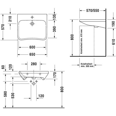 Duravit DuraStyle Wand-Waschbecken - 650mm, Weiß, Überlauf Duravit DuraStyle Wand-Waschbecken - 650mm, Weiß, Überlauf