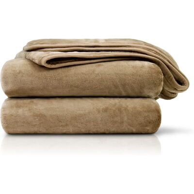 Couverture en microfibre beige Amago - 220x240cm - Luxueuse et douce Couverture en microfibre beige Amago - 220x240cm - Luxueuse et douce