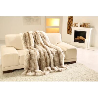 Plaid en faux fur beige/blanc Gözze - Couverture Plaid en faux fur beige/blanc Gözze - Couverture