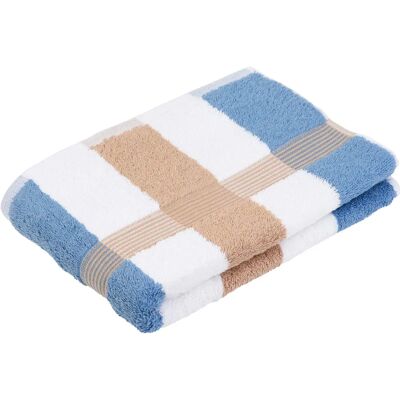 Toalha de banho de algodão listrada em castanho, branco e fjord - Gözze Toalha de banho de algodão listrada em castanho, branco e fjord - Gözze