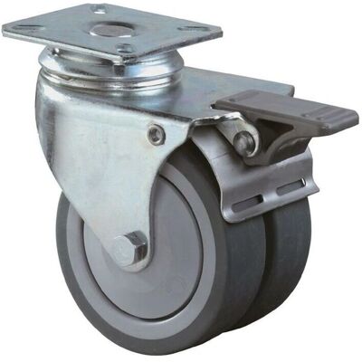 BS - B120.A85.075 - 75mm - grau Gummi - Doppellenkrolle BS - B120.A85.075 - 75mm - grau Gummi - Doppellenkrolle