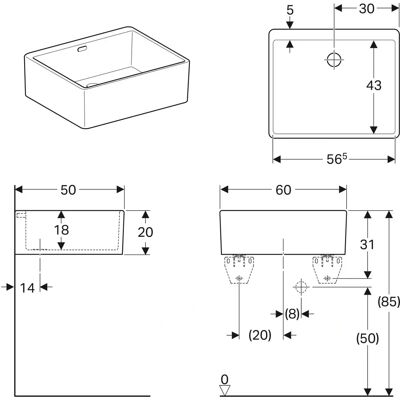 Chiuvetă Satellit Geberit - PUBLICA - Rectangular, 600x500mm, Alb Chiuvetă Satellit Geberit - PUBLICA - Rectangular, 600x500mm, Alb