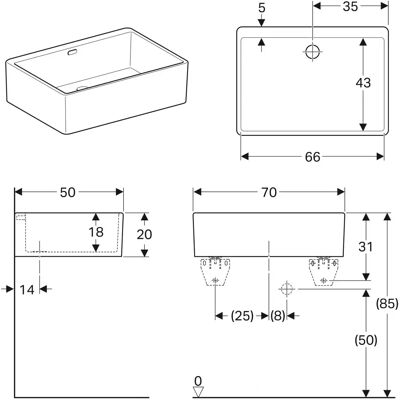 Lavoar de Perete Alb Geberit - Publica - 700x500mm Lavoar de Perete Alb Geberit - Publica - 700x500mm