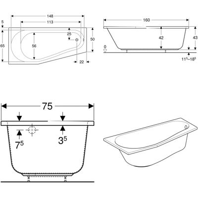 Geberit Renova Weiße 1600mm x 750mm Badewanne - Bad Geberit Renova Weiße 1600mm x 750mm Badewanne - Bad
