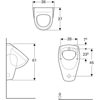 Geberit Renova Urinal - Rückseite Zulauf, Rückseite Abgang, 235300, Weiß Geberit Renova Urinal - Rückseite Zulauf, Rückseite Abgang, 235300, Weiß