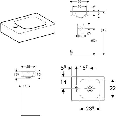 Geberit iCon Wand-Waschtisch - 38x28cm - Weiß Geberit iCon Wand-Waschtisch - 38x28cm - Weiß