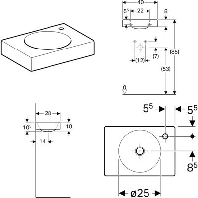 Geberit Preciosa II Wandwaschbecken - Quadratisch, Keramik, Hahnlöch rechts Geberit Preciosa II Wandwaschbecken - Quadratisch, Keramik, Hahnlöch rechts