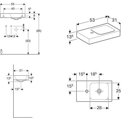 Geberit iCon Waschbecken - Linksablage - 53x31cm - Weiß Geberit iCon Waschbecken - Linksablage - 53x31cm - Weiß