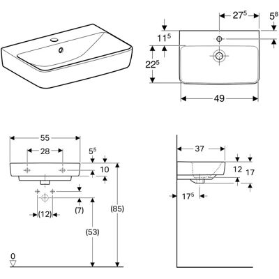 Keramag - Renova Nr.1 Comprimo Vask - Vægbeslag, 550x370mm, Hvid Keramag - Renova Nr.1 Comprimo Vask - Vægbeslag, 550x370mm, Hvid